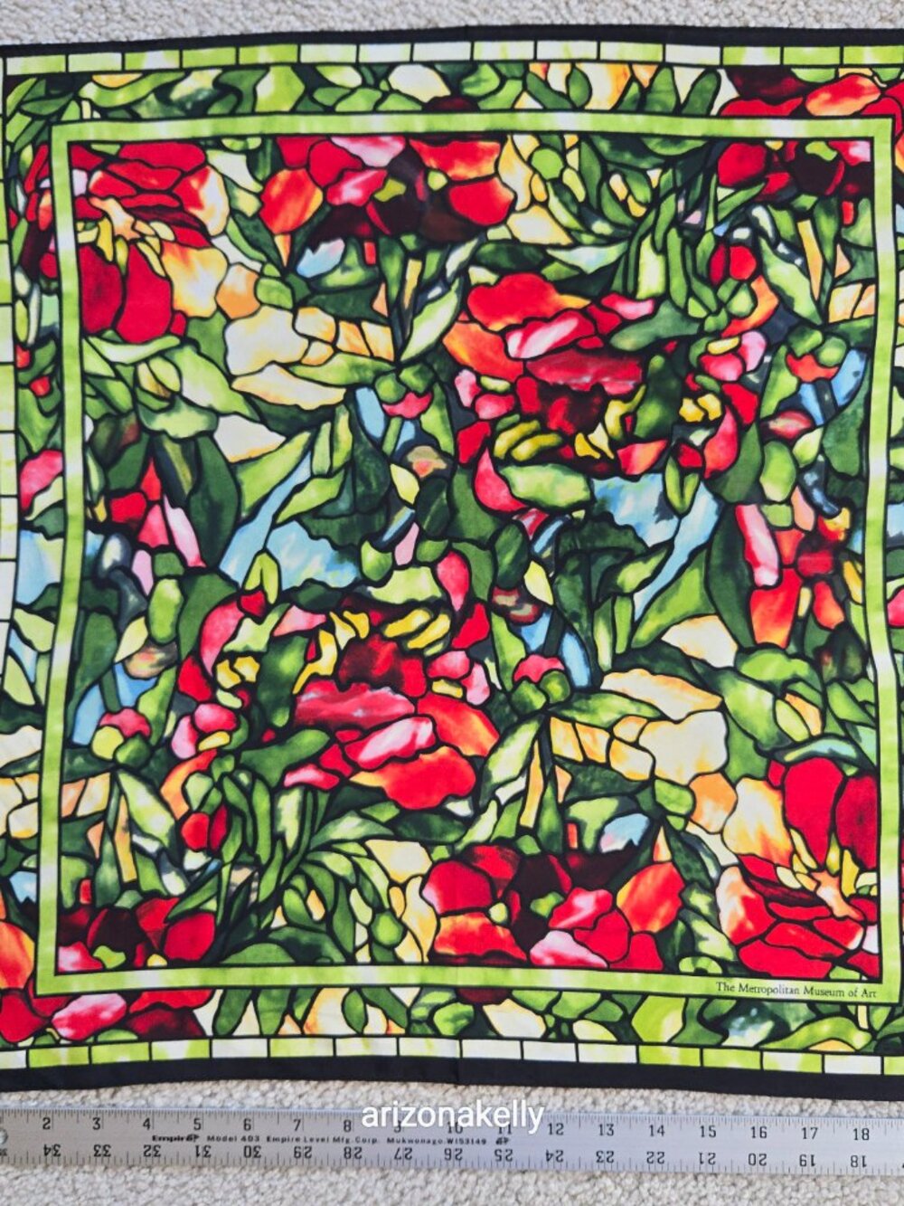 The Met Silk Scarf Neckerchief Tiffany Stained Glass Peony Flowers Peonies - Picture 4 of 8